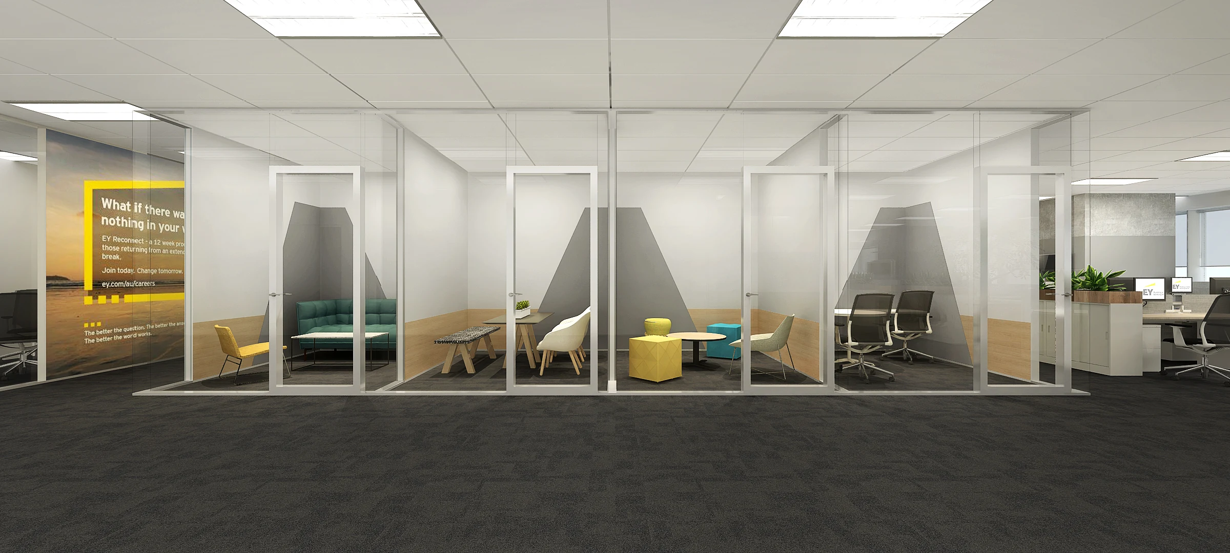 EY Jakarta Workplace — Rangkaian ruang rapat